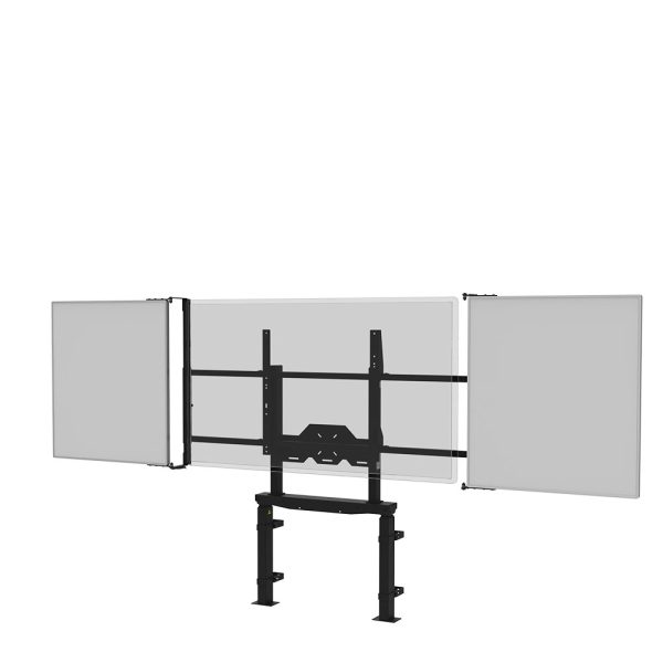 Slimline wand oplossing met een whiteboardscherm aan beiden kanten van het transparante scherm open