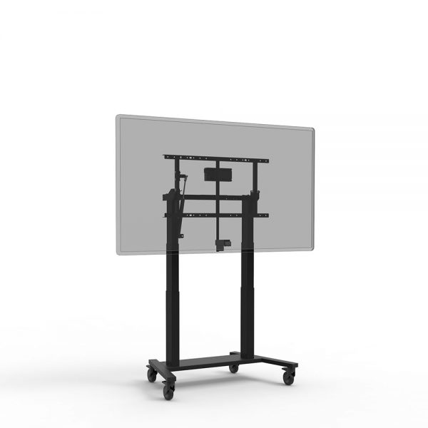Mobiele kanteltafel met scherm op een hoge stand met het scherm rechtop geplaatst